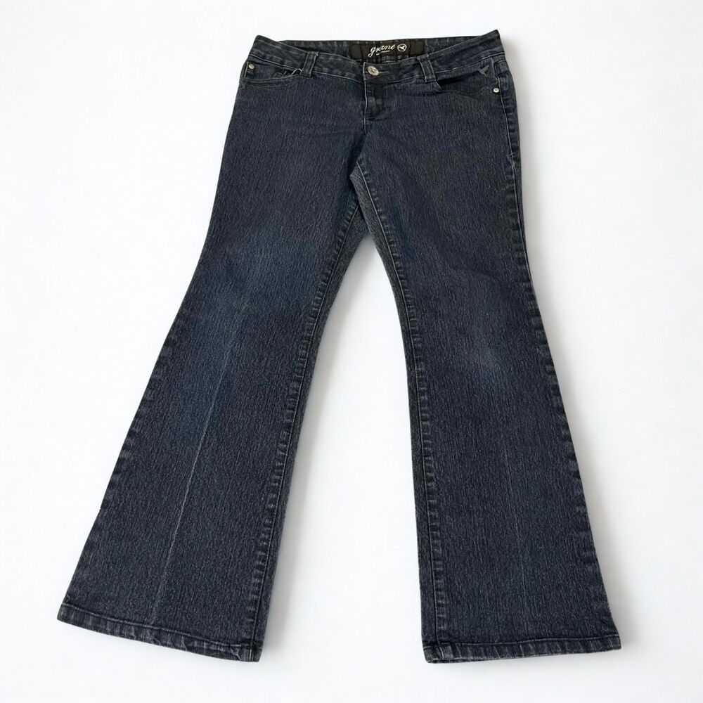 Grane Jeans Women 11 Short Bootcut Stretch Mid Rise Dark Wash Denim Embroidered